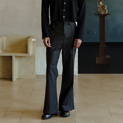 Striped Bootcut Trouser - Black