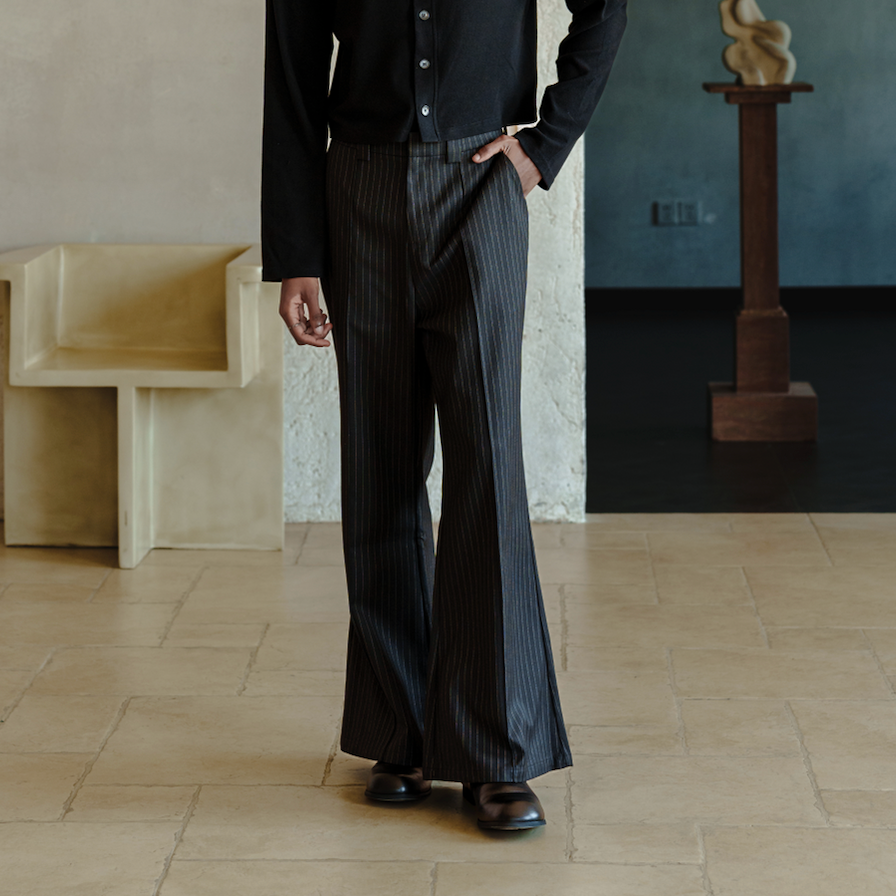 21 Lab Striped Bootcut Trouser - Black